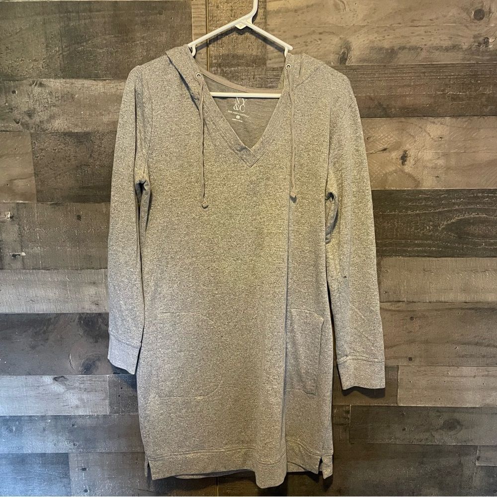 NY & Co. Upcycled grey sweater dress, with hood Sz M